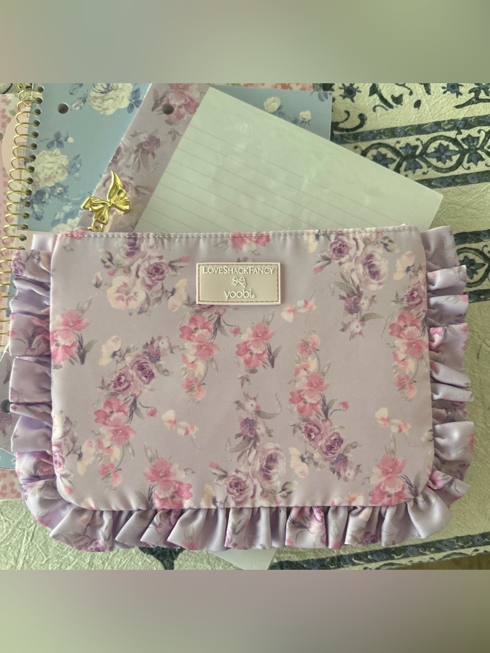 NWT Hibiscus LoveShackFancy Yoobi Happy Thoughts Ruffle Accessory Pouch NWT